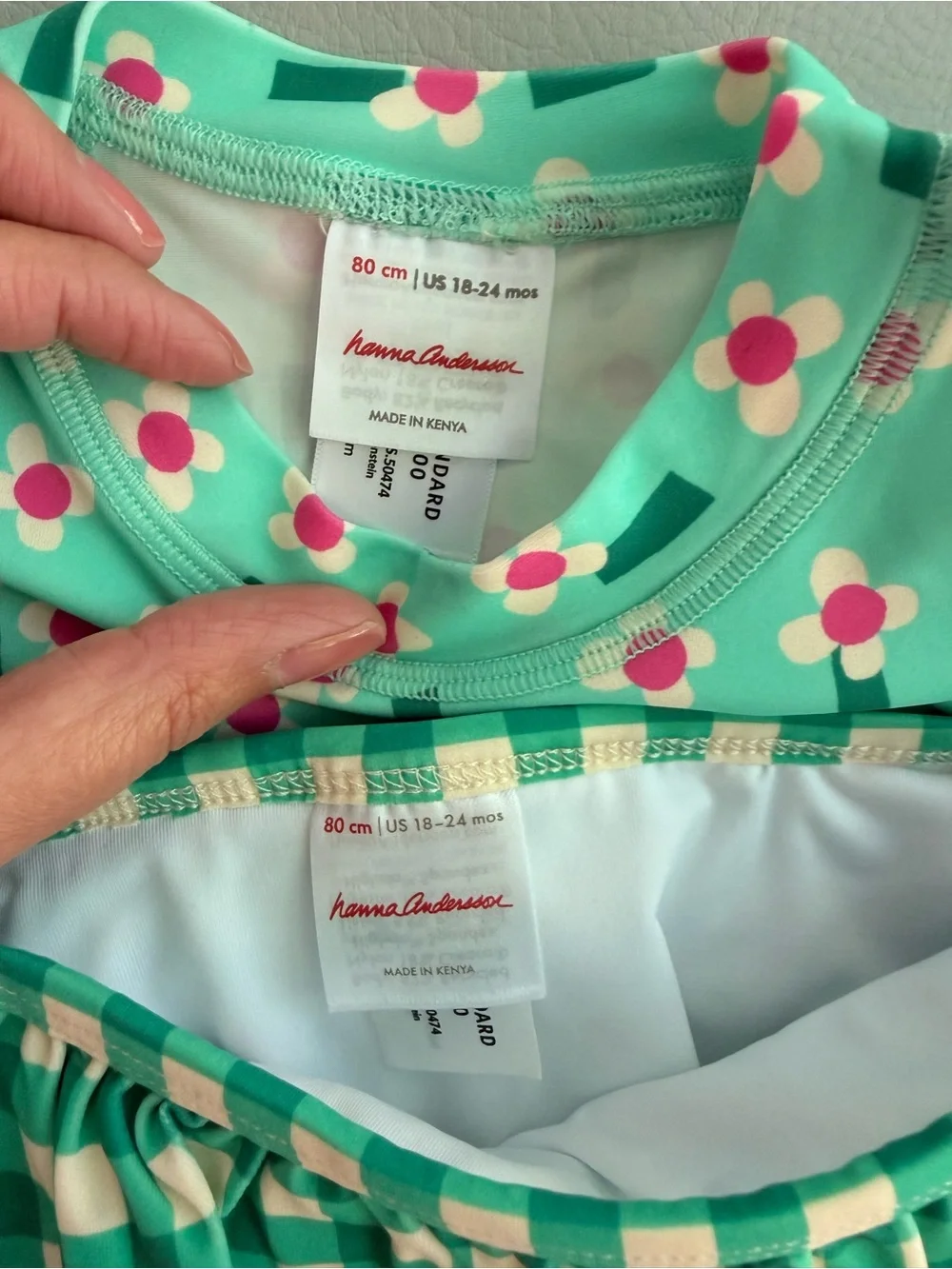 Hanna Andersson Rashguard & Skirted Bikini Bottoms Flowers on Green 18-24M NEW